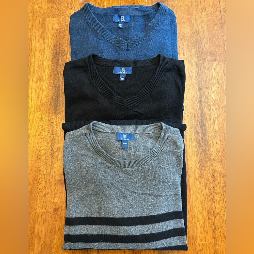Men’s XL Sweater Set (3)| 2 V-Neck + 1 Crewneck | Cotton Blend | Black Blue Gray - Picture 6 of 6
